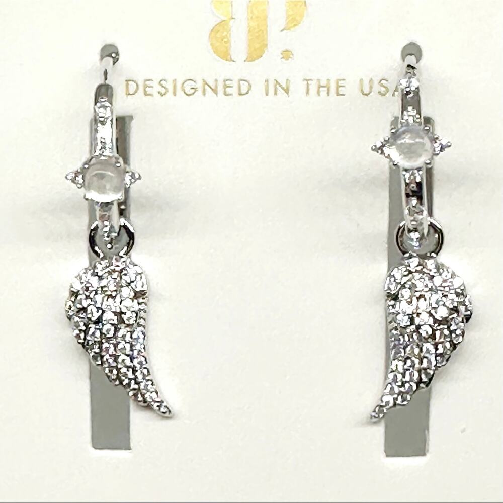 Bomb Party Earrings ER51529 A Love Unspoken Halo Collection Rhodium Angel Wings